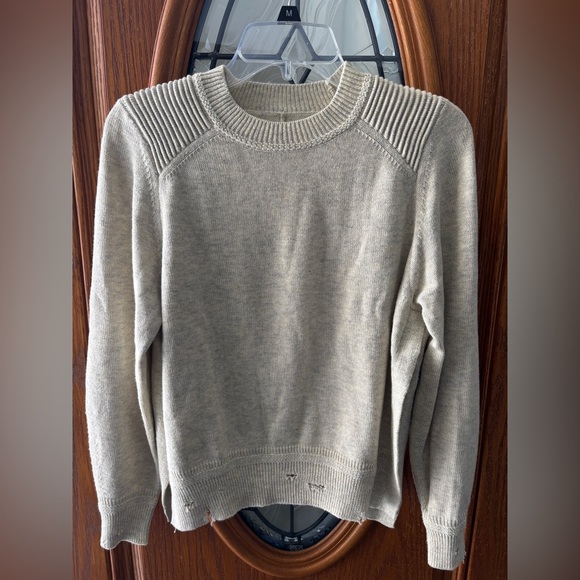 Isabel Marant Etoile Distressed Crewneck Cotton-Wool Sweater Light Gray Size 36 - Picture 2 of 11